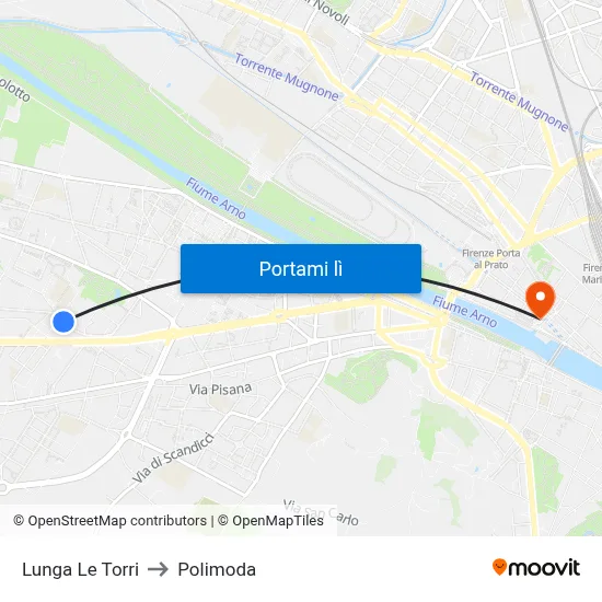 Lunga Le Torri to Polimoda map