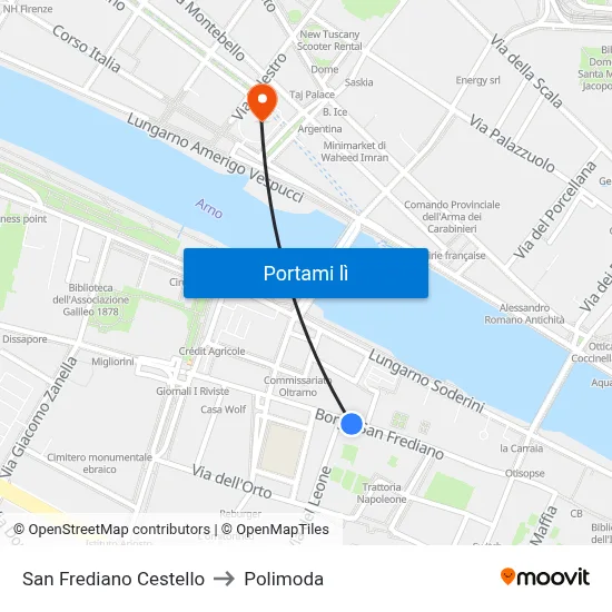 San Frediano Cestello to Polimoda map