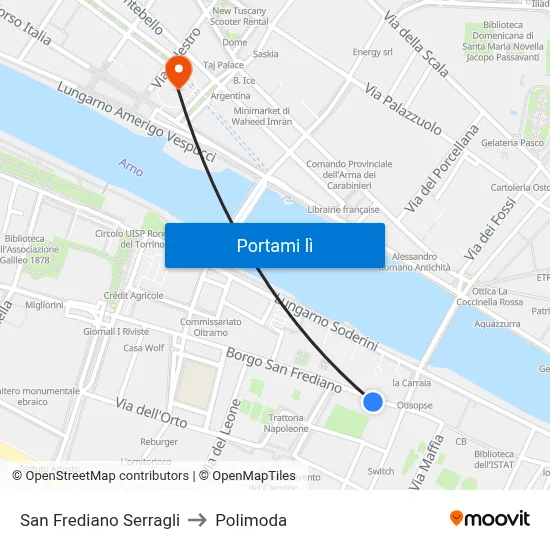 San Frediano Serragli to Polimoda map