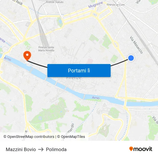 Mazzini Bovio to Polimoda map