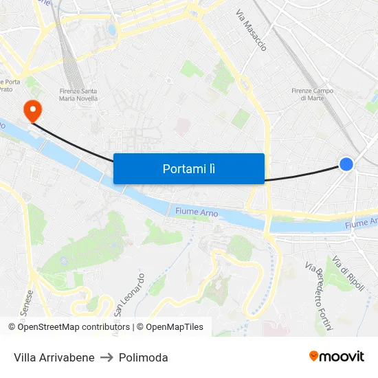 Villa Arrivabene to Polimoda map