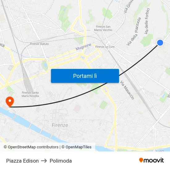 Piazza Edison to Polimoda map