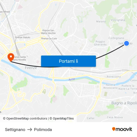 Settignano to Polimoda map