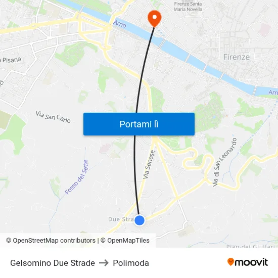 Gelsomino Due Strade to Polimoda map