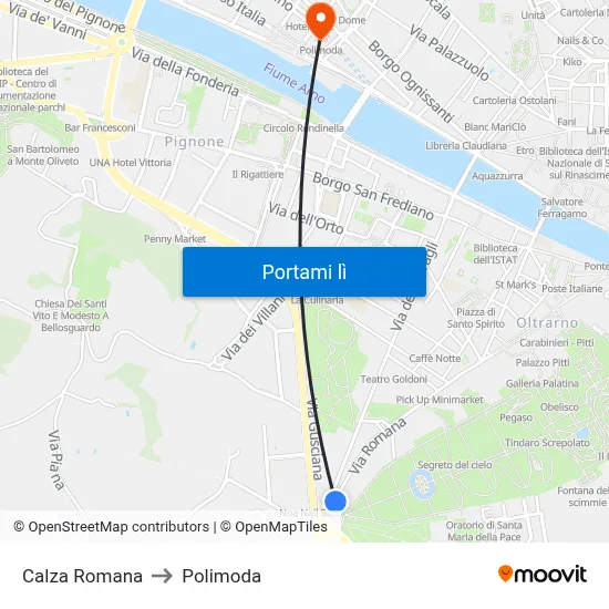 Calza Romana to Polimoda map