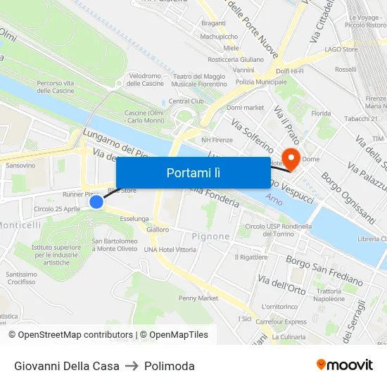 Giovanni Della Casa to Polimoda map