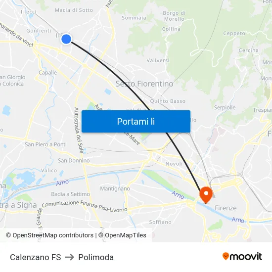 Calenzano FS to Polimoda map