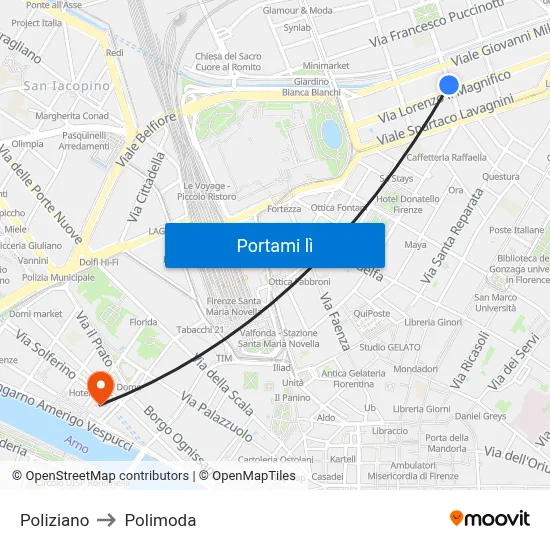 Poliziano to Polimoda map