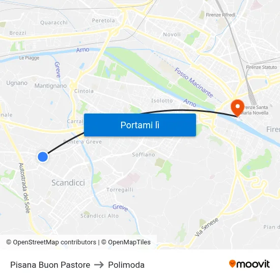 Pisana Buon Pastore to Polimoda map