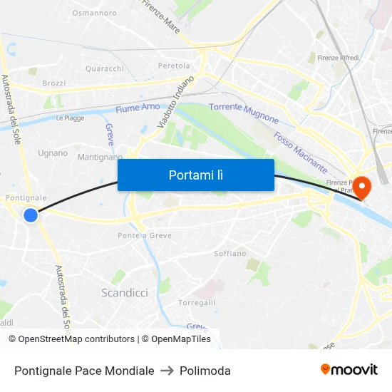 Pontignale Pace Mondiale to Polimoda map