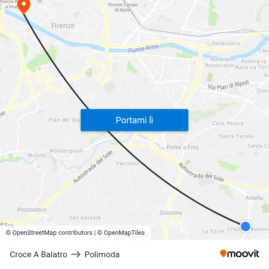 Croce A Balatro to Polimoda map