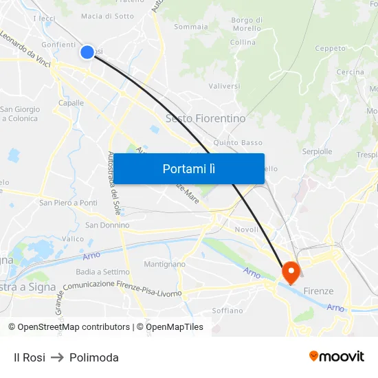Il Rosi to Polimoda map