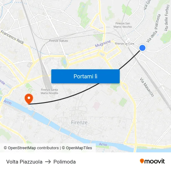 Volta Piazzuola to Polimoda map