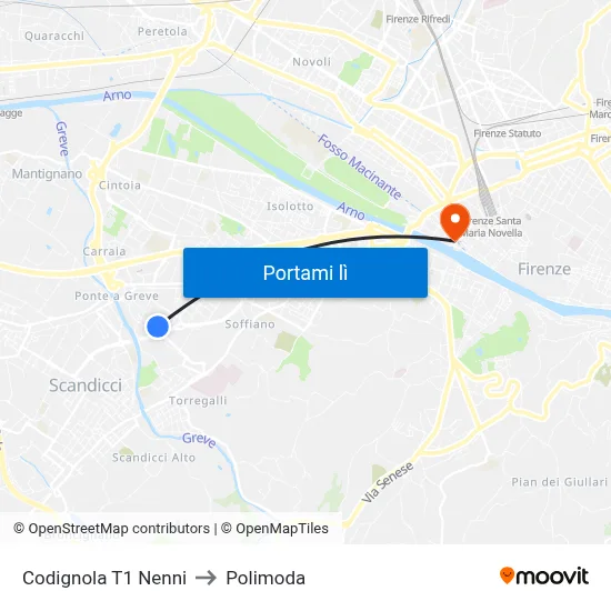 Codignola T1 Nenni to Polimoda map