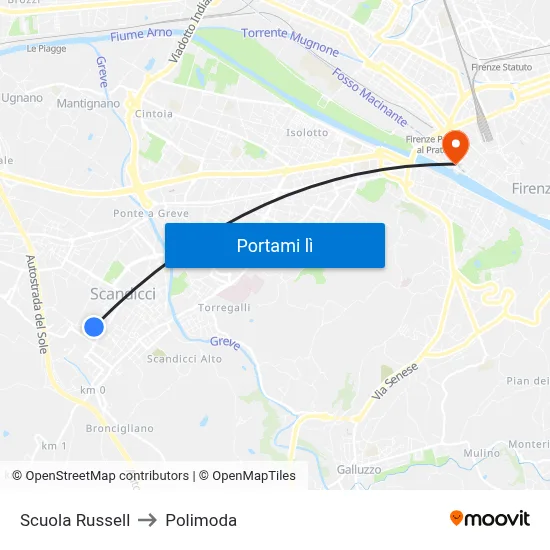Scuola Russell to Polimoda map