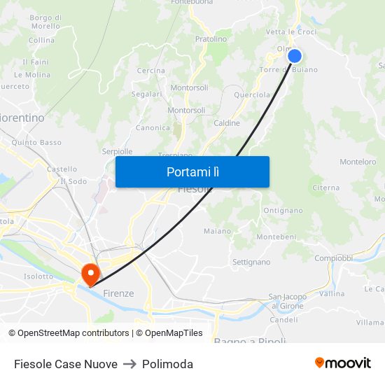 Fiesole Case Nuove to Polimoda map