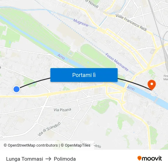 Lunga Tommasi to Polimoda map