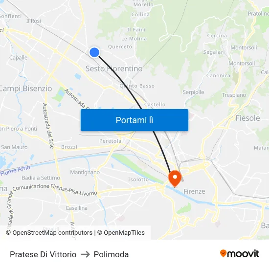 Pratese Di Vittorio to Polimoda map