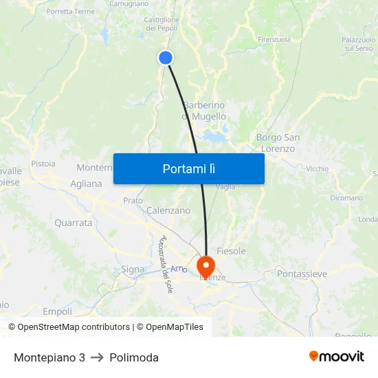 Montepiano 3 to Polimoda map