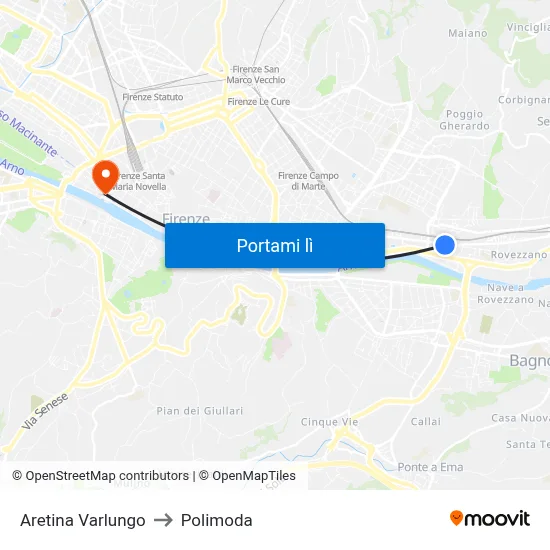 Aretina Varlungo to Polimoda map