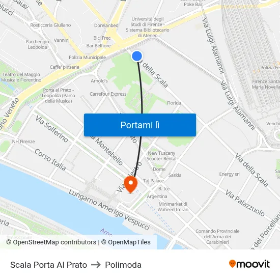 Scala Porta Al Prato to Polimoda map
