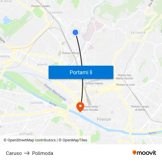 Caruso to Polimoda map