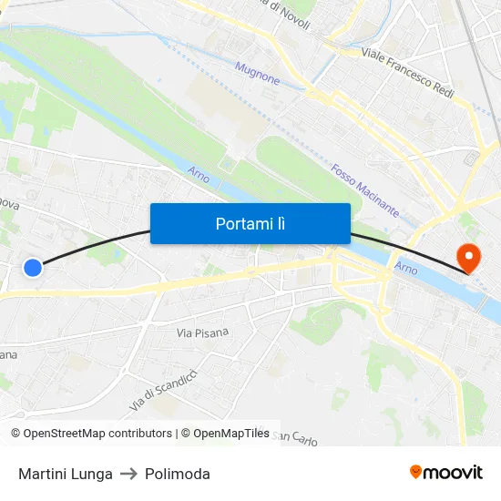 Martini Lunga to Polimoda map