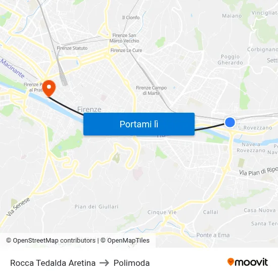 Rocca Tedalda Aretina to Polimoda map