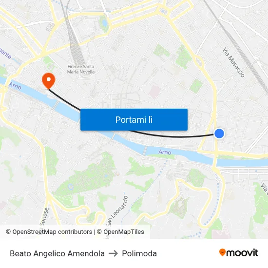 Beato Angelico Amendola to Polimoda map