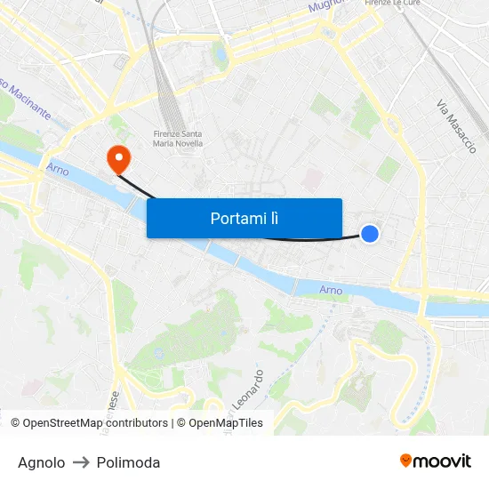 Agnolo to Polimoda map