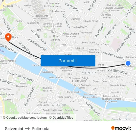 Salvemini to Polimoda map