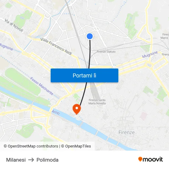 Milanesi to Polimoda map