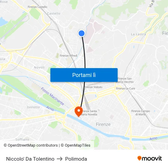 Niccolo' Da Tolentino to Polimoda map