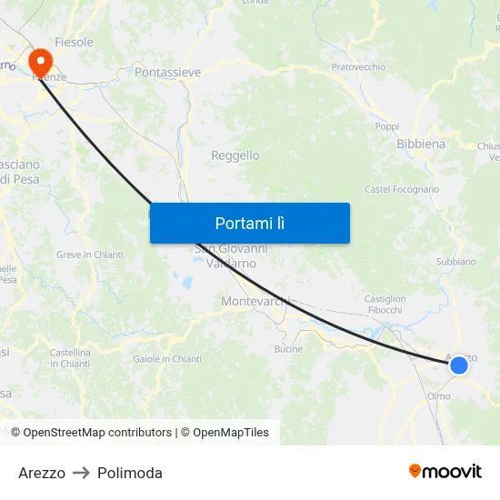 Arezzo to Polimoda map