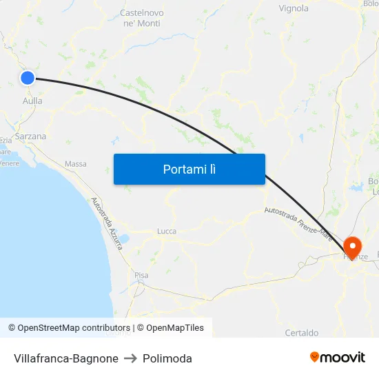 Villafranca-Bagnone to Polimoda map