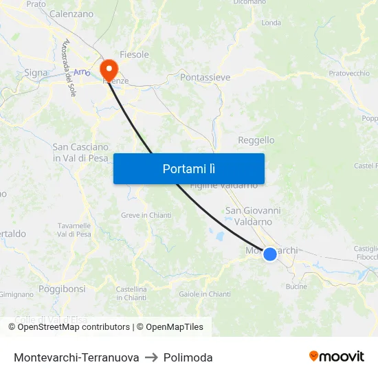 Montevarchi-Terranuova to Polimoda map