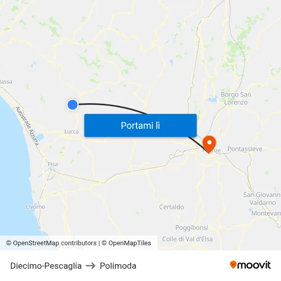 Diecimo-Pescaglia to Polimoda map