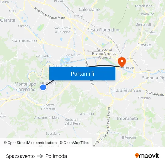 Spazzavento to Polimoda map