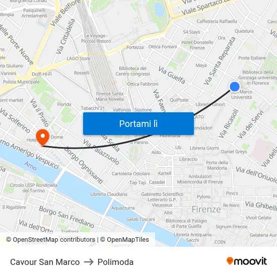 Cavour San Marco to Polimoda map