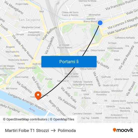 Martiri Foibe T1 Strozzi to Polimoda map