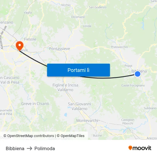 Bibbiena to Polimoda map