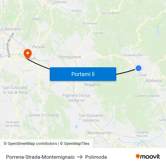 Porrena-Strada-Montemignaio to Polimoda map