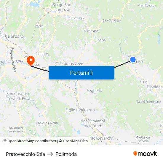 Pratovecchio-Stia to Polimoda map