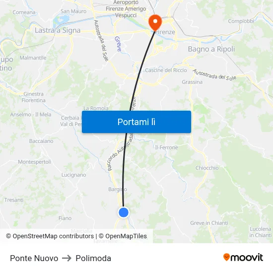 Ponte Nuovo to Polimoda map