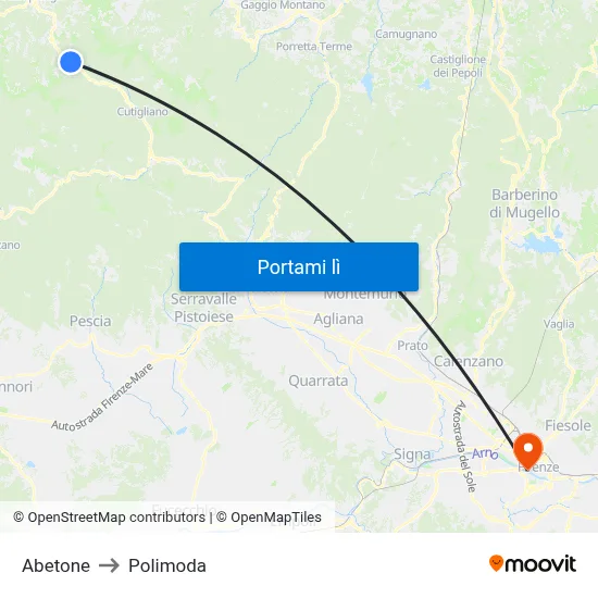 Abetone to Polimoda map
