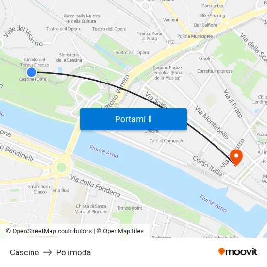 Cascine to Polimoda map