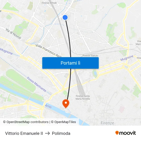Vittorio Emanuele II to Polimoda map