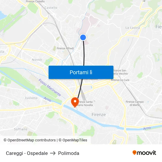Careggi - Ospedale to Polimoda map