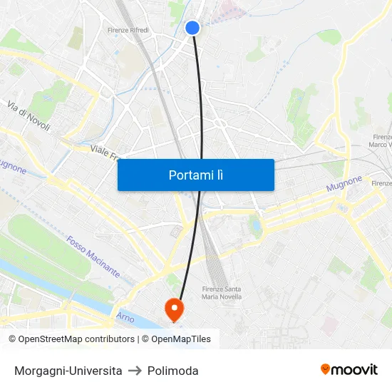 Morgagni-Universita to Polimoda map