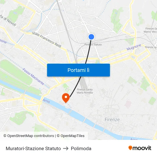 Muratori-Stazione Statuto to Polimoda map